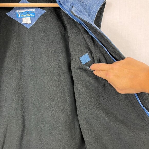 Vintage Stag Hill Denim Fleece Lined Utility Vest Men M Oversized Baggy Full Zip - Picture 6 of 10